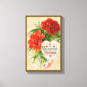 Anjerbloemen, Oude Valentijnsboodschap Canvas Afdruk