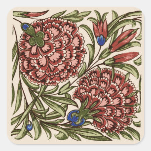 Anjersbloem Tegel Antiek Rustiek De Morgan Kunst Vierkante Sticker