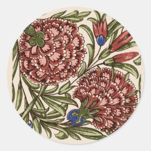Anjertje Bloem Tegel Antiek Rustiek De Morgan Kuns Ronde Sticker