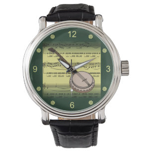 anjo~Rolling Sheet Music~Gold/Green Background~  Horloge