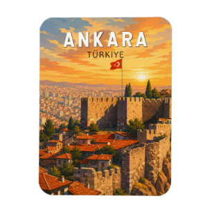 Ankara Turkije Illustratie Reis Kunst Vintage Magneet