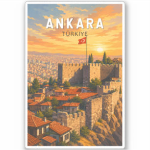 Ankara Turkije Illustratie Reis Kunst Vintage Sticker