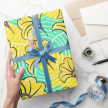 Ankara Turquoise en Geel Floral Wrapping Paper