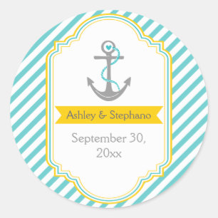 Anker aqua, gele nautische bruiloft Save the Date Ronde Sticker