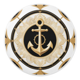 Anker Art Deco Zwart Wit en Goud Nautisch Keramische Knop