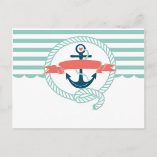 Anker, blauw, rood, Nautische retro zeiler girly Briefkaart