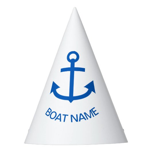 Anker Blauw Uw Bootnaam Custom Wit Feesthoedjes (Voorkant)