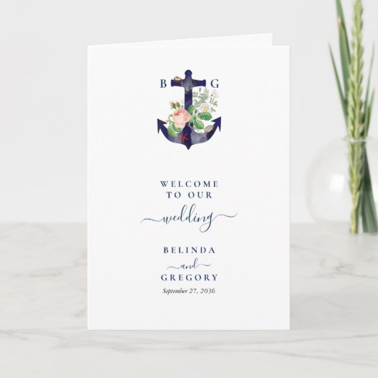 Anker Bloemen Nautische Bruiloft Orde van Service Programma (Voorkant)