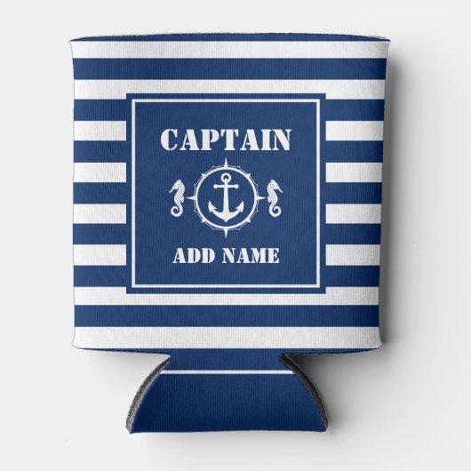 Anker Captain Voeg naam of bootnaam toe blauw gest Blikjeskoeler (Voorkant)