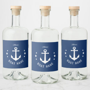 Anker Datum Sterren Bootnaam Marine Blauw Likeurfles Etiket