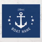  Anker Datum Sterren Bootnaam Marine Blauw Likeurfles Etiket (Enkel label)