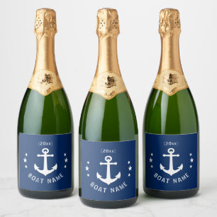 Anker Datum Sterren Bootnaam Marine Blauw Sparkling Wijnetiket