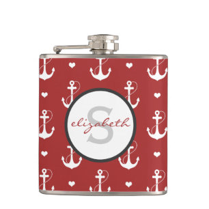 Anker en hartpatroon met monogram heupfles