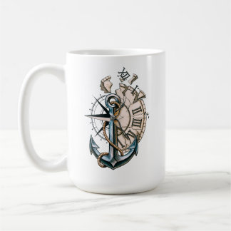 Anker- en kloktheekop met vintage nautisch thema koffiemok