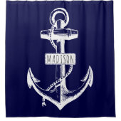  anker en naam op marineblauw douchegordijn (Voorkant)