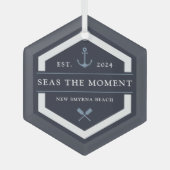 Anker en oor | Naam aangepaste boot Glas Ornament (Voorkant)