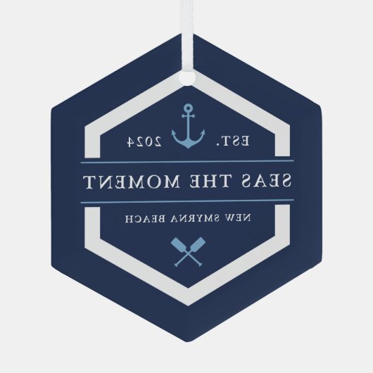 Anker en oor | Naam aangepaste boot Glas Ornament (Achterkant)