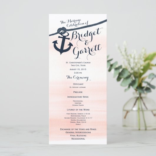 Anker en Touw Blush Navy Wedding Programma (Staand voorkant)