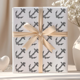 Anker en Touw in Zwart-Wit Vintage Stijl Cadeaupapier