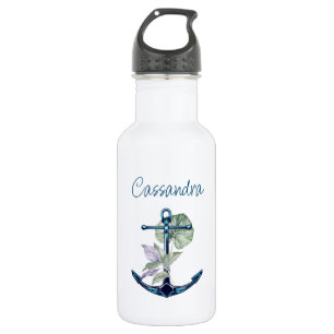 Anker en tropische planten Zeeleven Gepersonalisee Waterfles