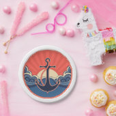 Anker en Zee golven patroon Papieren Bordje (Feest)
