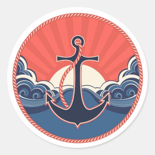 Anker en Zee golven patroon Ronde Sticker (Voorkant)