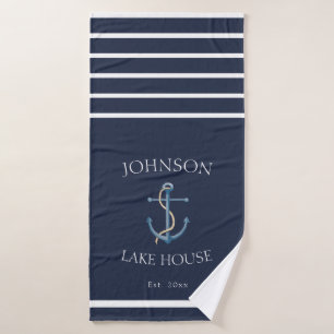 Anker Gestreepte Lake House Navy Badhanddoek