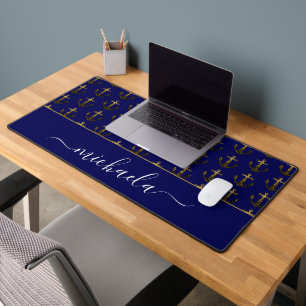 Anker Goud nepsparels navyblauw Monogram naam Bureaumat