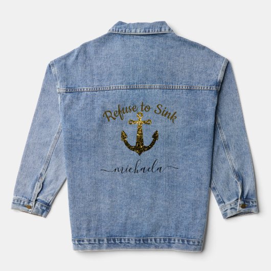 Anker Gouden faux sparkles Aangepaste naam tekst Denim Jacket (Achterkant)