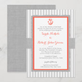 Anker Grijze Strepen Koraal Wedding Kaart (Voorkant / Achterkant)