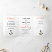 Anker in waterverf bloemen nautisch trouwfeest drieluik uitnodiging (Binnen)