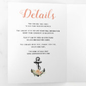 Anker in waterverf bloemen nautisch trouwfeest drieluik uitnodiging (Binnenzijde eerst)