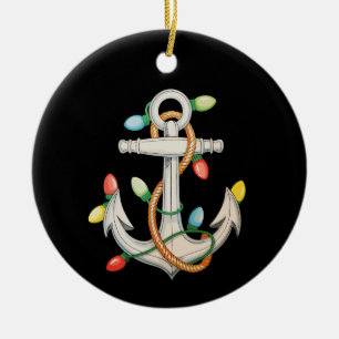 Anker Kerstmis Kerstverlichting Zeilboot Keramisch Ornament