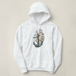 Anker Kompas Klok Vintage Nautilus Tattoo Ontwerp Hoodie
