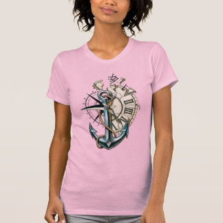 Anker Kompas Klok Vintage Nautilus Tattoo Ontwerp T-shirt