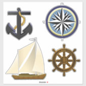 Anker, Kompas Roos, Boot en Scheepshelm Sticker (Vel)