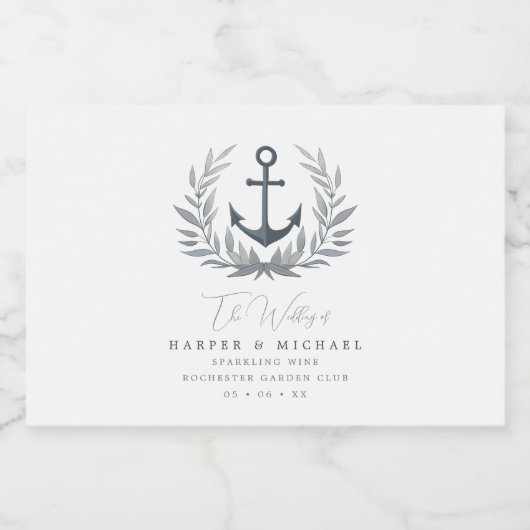 Anker kust gepersonaliseerde bruiloft sparkling wijnetiket (Enkel label)