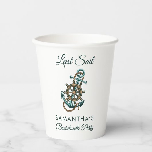 Anker Laatste Zeil Bruidsfeest Naam Papieren Bekers (Voorkant)