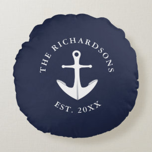 Anker Marine Blauw Gepersonaliseerde Nautische Rond Kussen