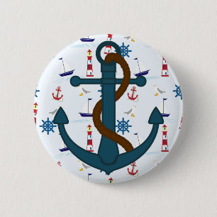 Anker met blauwe vuurtoren, Pinback Button