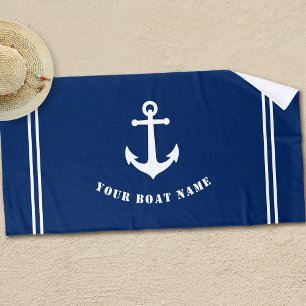 anker met bootnaam Navy Blue Strandlaken