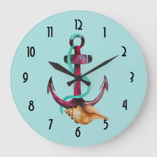 Anker met Rope en Seashell in Waterverven Grote Klok