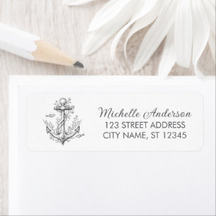 Anker met vis en bloemen retouradres etiket
