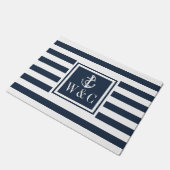 Anker Monogram Nautisch Blauw Streep Deurmat (Schuin)