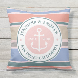 Anker monogram rendy stripes roze neautisch strand buitenkussen