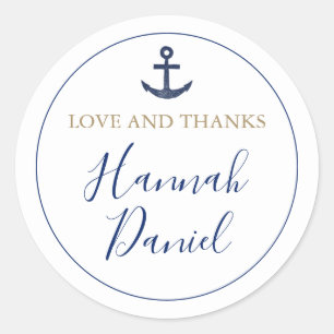 Anker Nautical Navy Liefde en Bedankt Trouwgunst Ronde Sticker
