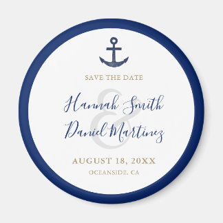 Anker Nautisch Blauw Bruiloft Save the Date Round Magneet