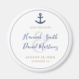 Anker Nautisch Blauw Bruiloft Save the Date Round Magneet