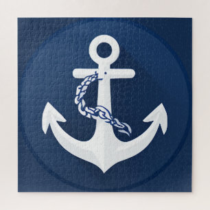 Anker Nautisch Symbool Klassiek Wit Marineblauw Legpuzzel