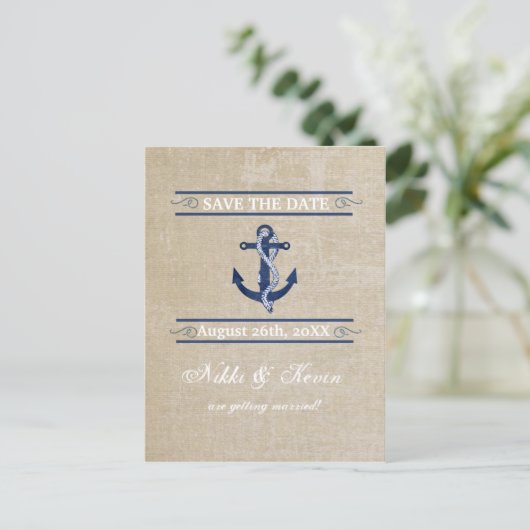 anker nautische bruiloft opslaan datum Briefkaart (Staand voorkant)